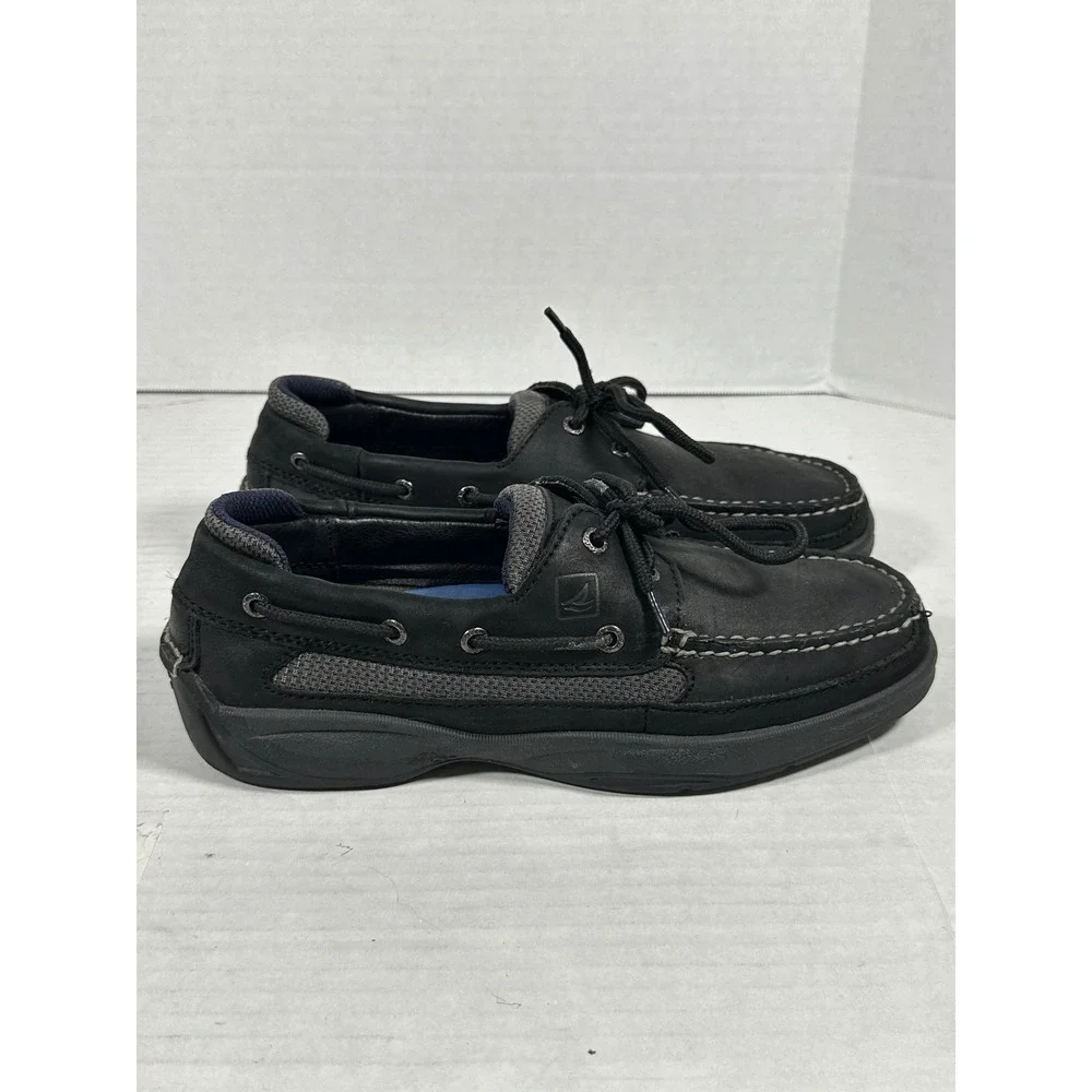Sperry Top-Sider Mens Black Leather Boat Shoes 0773507 Size 8M Mesh Panels